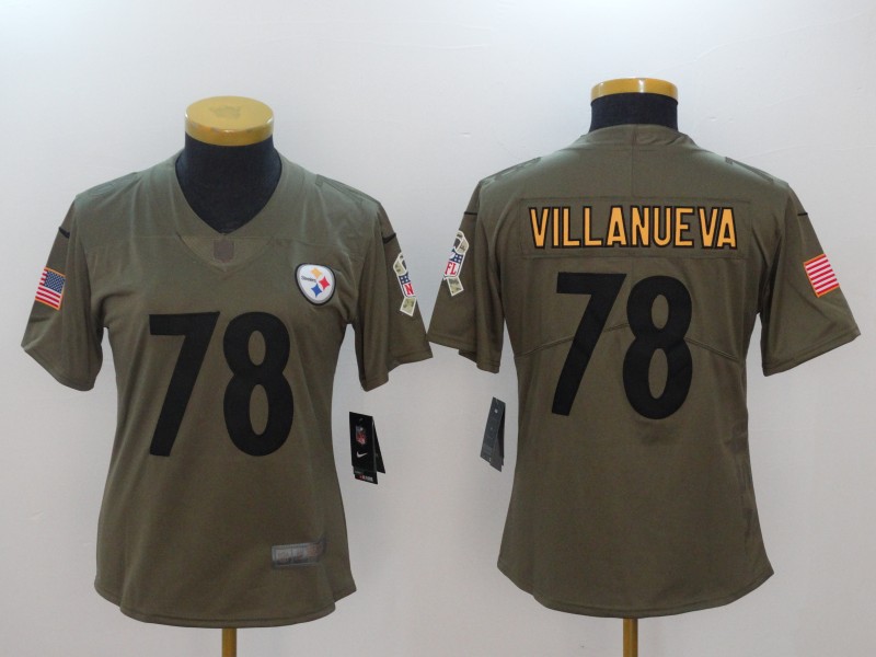 Women Pittsburgh Steelers #78 Villanueva Nike Olive Salute To Service Limited NFL Jerseys
